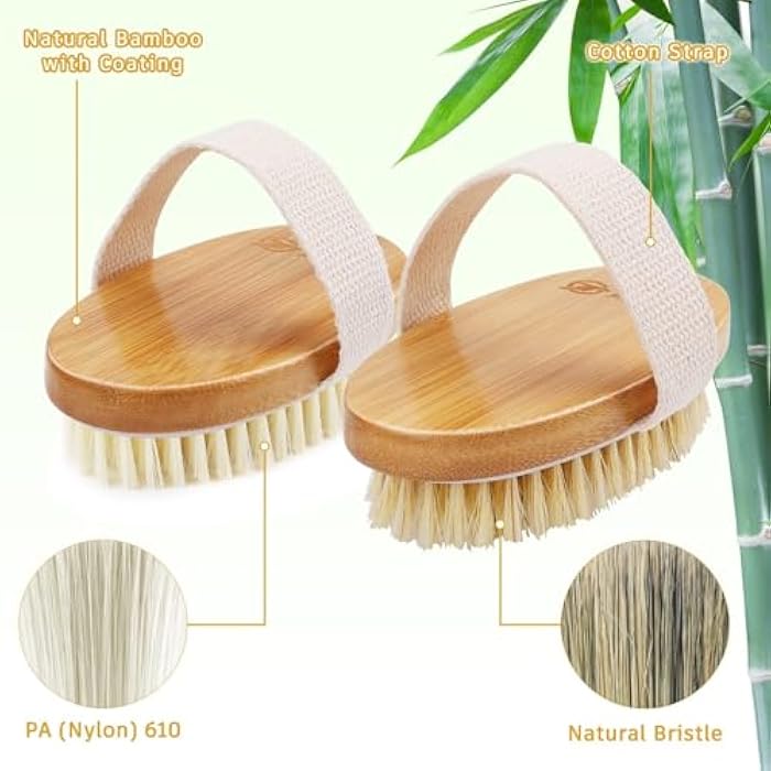 SWIUKPHE Body Brush Set for Wet or Dry Brushing - 2 Pcs Natural Bristle Dry Brush for Exfoliating Skin, Cellulite Removal and Lymphatic Drainage, Bath Shower Brush Body Scrubber with Nylon Bristles - Image 5